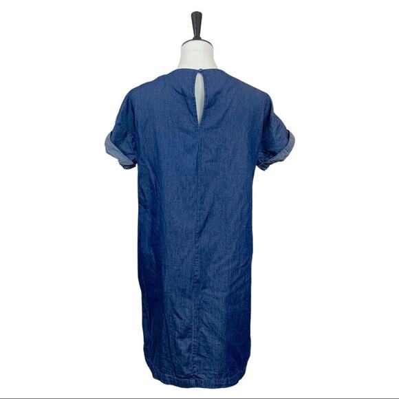 Old Navy Dress Blue Denim Chambray Tassel Embroidered Shift Women's Size Small - Picture 4 of 11